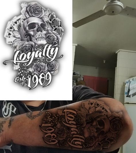 Loyalty, skull, roses, est 1989 tattoo design Est 1989 Tattoo, 1989 Tattoo, Tattoo Design, Polynesian Tattoo, I Tattoo, Skull Tattoo, Alexander Mcqueen Scarf, Tattoo Designs, Roses