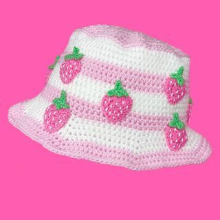 Colourful, Creepy & Cute (@velvetvolcano) • Instagram photos and videos Pastel Aesthetic Pink, Hat Cottagecore, Fruit Hat, Wide Hat, Crochet Sun, Crochet Sun Hat, Crochet Placemats, Festival Hat, Crochet Bucket Hat