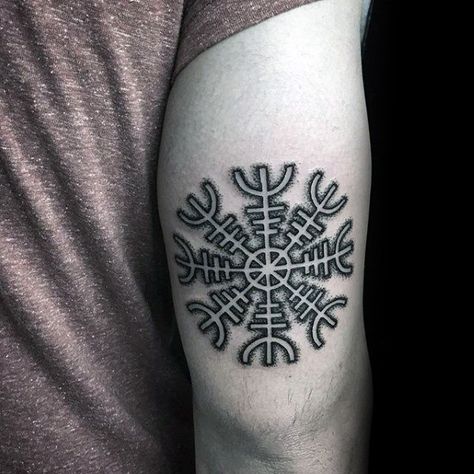 Helm Of Awe Guys Tattoos On Back Of Arm Tricep Odin Symbol Tattoo, Northmen Tattoo, Helm Of Awe Hand Tattoo, Odin Helmet Tattoo, Helm Of Awe Tattoo, Wolf Paw Tattoos, Viking Rune Tattoo, Valkyrie Tattoo, Wolf Tattoos Men