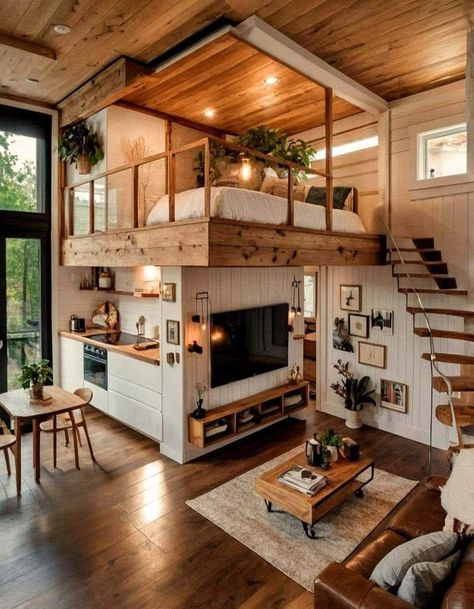 Tiny House Loft, Tiny House Inspiration, Tiny House Interior, Tiny House Cabin, Tiny House Living, Tiny House Plans, Prefab Homes, Tiny House Design, Small House Design