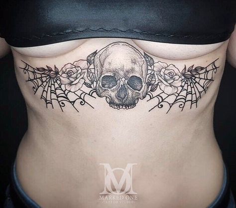 Spooky Underboob Tattoo, Goth Underboob Tattoo, Goth Sternum Tattoo, Character Closet, Pentagram Tattoo, Underboob Tattoo Designs, Wrist Tattoo Ideas, Wrist Tattoo Designs, One Tattoo