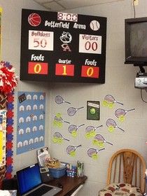 Mrs. Butterfield's First Grade: My sports themed classroom Basketball Classroom, School Sports Theme, Sports Theme Classroom, Team Theme, Sports Classroom, Basketball Theme, Classroom Transformation, Baseball Theme, Sports Room