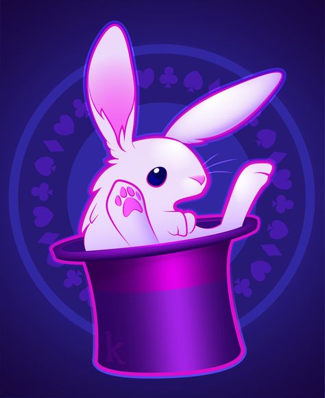 Magician's Rabbit by Karianne Hutchinson Illustration Vector Illustrator bunny white rabbit magic top hat show pull a rabbit out of a hat Rabbit In Clothes Illustration, Bunny In Hat Magic, Easter Pfp, Goth Easter, Rabbit Oc, Magician Rabbit, Magic Bunny, Drawing Magic, Magic Rabbit