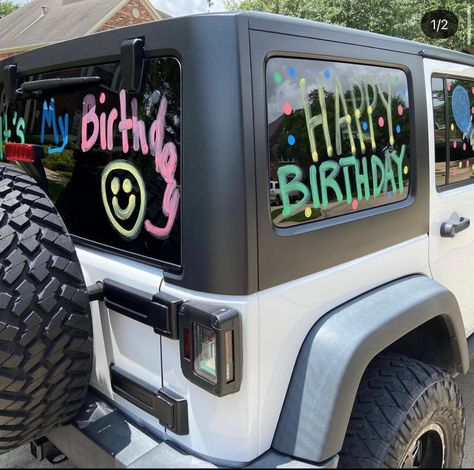 Car Markers Window Ideas Birthday, Car Chalk Window Ideas Birthday, Car Window Marker Ideas, Writing On Car Windows 21 Birthday, Car Writing On Windows For Birthday, Car Markers Window Ideas, Happy Birthday On Car Window, Birthday Car Window Writing, Car Chalk Window Ideas