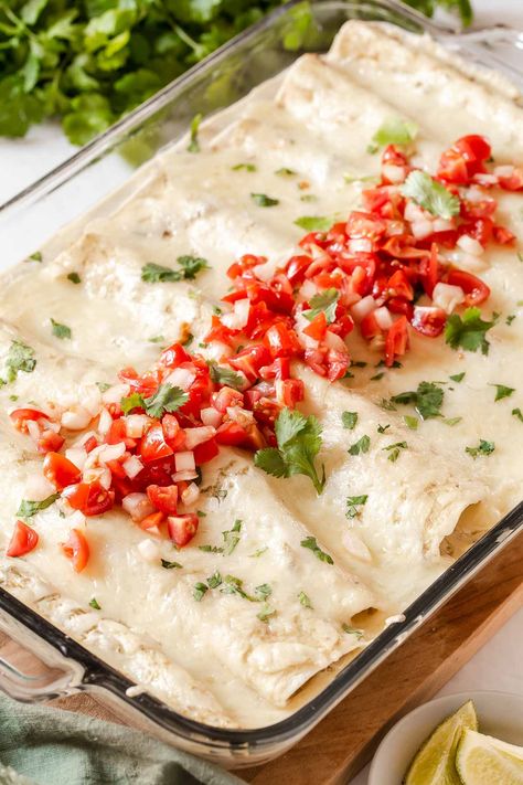 Vegetarian White Enchiladas, Vegan White Enchiladas, Vegetarian Recipes Beans, Recipes With Coleslaw Mix In It, Enchilada Recipe Vegetarian, Cheesy Pinto Beans, Chickpea Enchiladas, Campervan Meals, White Bean Enchiladas