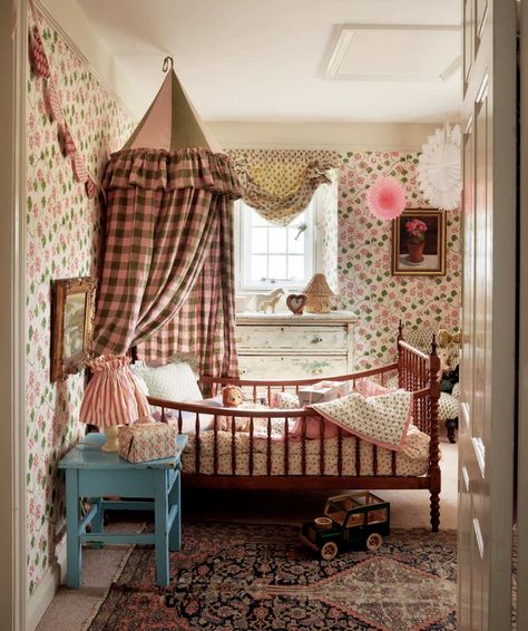 Nursery Room Color Palette, English Cottage Kids Bedroom, Cottagecore Girls Room, Whimsical Childrens Room, Cottagecore Toddler Room, Whimsical Nursery Room Inspiration, 90s Home Aesthetic, English Cottage Nursery, Cottage Kids Room