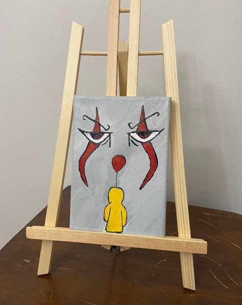 Painting Horror Ideas, Chucky Painting Easy, Paintings Square Canvas, Cool Simple Paintings On Canvas, Halloween Things To Paint, Paint Playhouse, Halloween Canvas Ideas, Easy Painting Ideas On Canvas Halloween, Movie Paintings Ideas