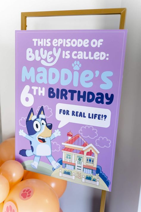 Maddie's 6th Bluey Birthday | CatchMyParty.com Bluey Episode, Bluey Themed Birthday Party, Bluey Birthday Cake, Bluey Birthday Party Ideas, Bluey Birthday Party, 5th Birthday Party Ideas, Second Birthday Ideas, Bluey Birthday, Fun Party Themes