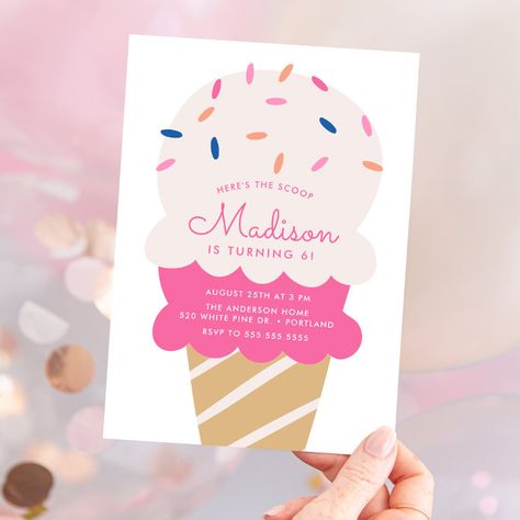 Ice Cream Birthday Party Invitations, Ice Cream Birthday Party Theme, Ice Cream Party Invitations, Ice Cream Invitation, Summer Birthday Invitations, Ice Cream Party Theme, Cream Birthday Party, Donut Themed Birthday Party, Scoop Ice Cream