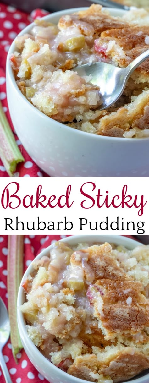 Baked Sticky Rhubarb Pudding Rhubarb Pudding Dessert, Rhubarb Sticky Pudding, Baked Sticky Rhubarb Pudding Recipe, Baked Sticky Rhubarb Pudding, Sticky Rhubarb Pudding, Rhubarb Bread Pudding, Rhubarb Pudding, Rhubarb Cobbler, Pudding Chia