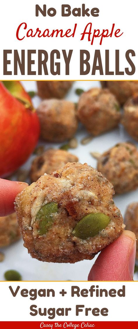 Caramel apples in snack form? Yes please! These #glutenfree and #vegan energy balls are #healthy, #nobake and taste like dessert. Apple Energy Balls, Vegan Energy Balls Healthy, Apple Cinnamon Energy Balls, Apple Pie Energy Bites, Minimalist Baker Energy Balls, Baked Caramel Apples, Vegan Energy Balls, Energy Balls Healthy, Baked Caramel