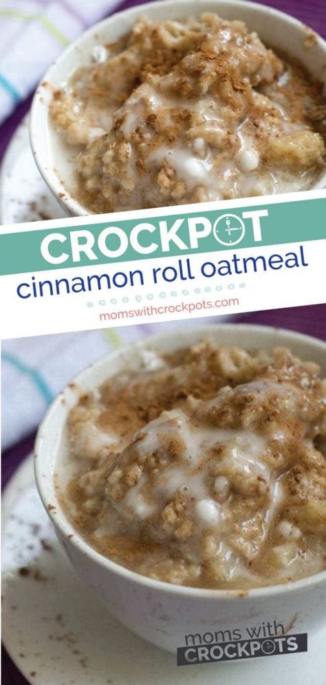 Cinnamon Roll Oatmeal, Oatmeal Cinnamon, Crockpot Oatmeal, Breakfast Oatmeal, Crockpot Breakfast, Oatmeal Recipe, Food Court, Crock Pot Cooking, Slow Cooking