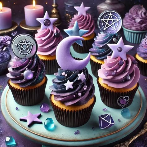 Moon Cupcakes, Fantasy Cakes, Crystal Cupcakes, Witch Moon, Fantasy Cake, Whatsapp Wallpaper Cute, Christmas Cupcake, 35th Birthday, Whatsapp Wallpaper