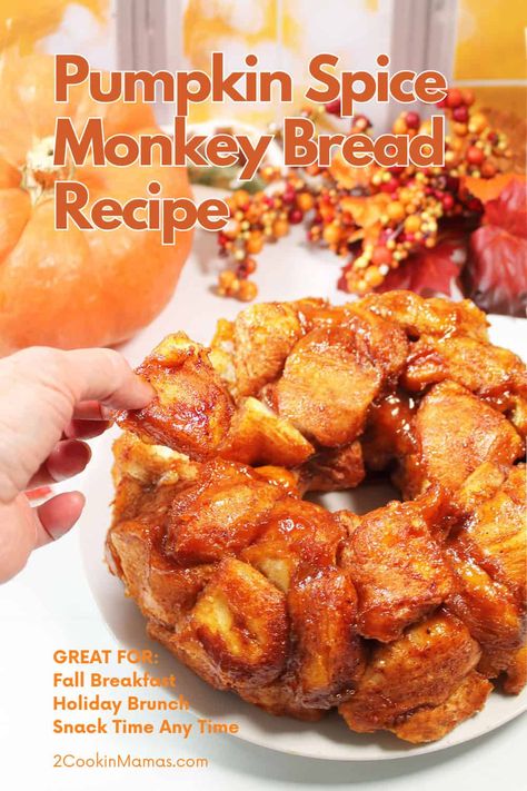 Fall Monkey Bread Recipe, Pumpkin Monkey Bread Recipe, Pumpkin Spice Monkey Bread, Monkey Bread With Canned Biscuits, Pecan Monkey Bread, Pumpkin Monkey Bread, Bakery Pastries, Church Recipes, Pumpkin Spice Bread