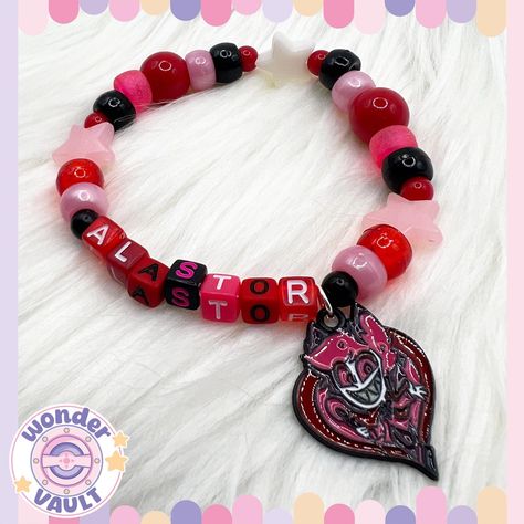 Kandi bracelet inspired by Hazbin Hotel character Alastor. ** Unofficial Merchandise ** Beaded on elastic string, so it's stretchy. Suitable for wrist sizes: 16-17-18cm circumference Hazbin Hotel Bracelet Ideas, Hazbin Hotel Kandi Bracelets, Horror Kandi, Deadpool Kandi, One Piece Kandi Bracelet, Bracelets Kandi, Kandi Beads, Bracelet Inspired, Alastor Hazbin Hotel