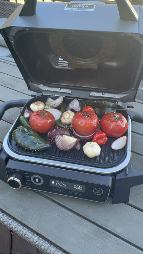 Smoked Salsa on the Ninja Woodfire Outdoor Grill — Kenna's Kitchen Ninja Smoker Recipes, Ninja Outdoor Woodfire Grill Recipes, Ninja Wood Fire Outdoor Grill Recipes, Ninja Woodfire Grill Recipes, Smoked Salsa Recipe, Wood Fire Grill Recipes, Ninja Woodfire Grill, Woodfire Oven, Smoked Salsa