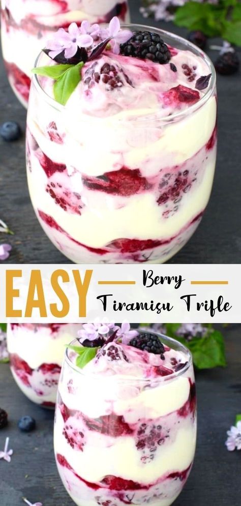 Tiramisu Trifle Recipe, Summer Trifle, Blueberry Puree, Berry Tiramisu, Tiramisu Trifle, Fruit Trifle, Mascarpone Recipes, Berry Trifle, Italian Recipes Dessert