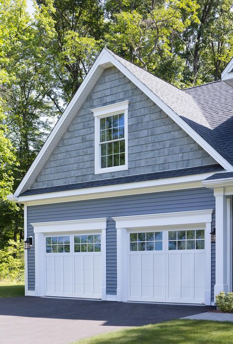 Carriage Garage Doors With Windows, Garage Facade, Cheap Garage Doors, Garage Door Trim, White Garage Doors, Carriage Style Garage Doors, Double Garage Door, Garage Door House, White Garage