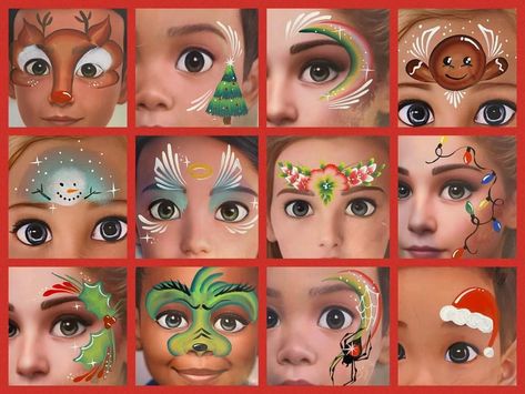 Face Paint Party, Easy Face Painting Designs, Xmas Makeup, Christmas Face Painting, Face Paint Kit, Face Painting Easy, Winter Face, Face Paint Makeup, Kids Face Paint