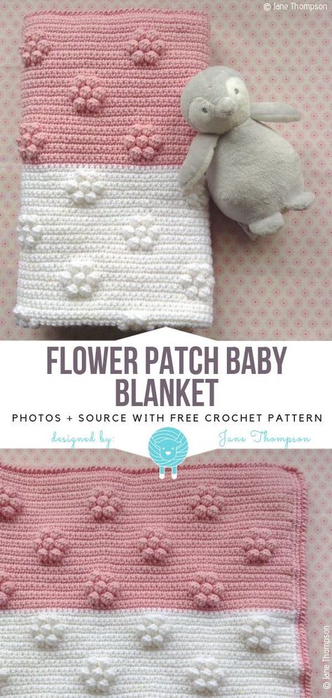 Flower Patch Baby Blanket Free Crochet Pattern #crochet #crocheting #crochetpattern #crochetpatterns #freecrochetpattern #freecrochetpatterns #freepattern #crochetdesign #crochetinspiration #crochetideas #crochetgifts  #crochetcollections #crochetblanket #crochetbabyblanket #crochetafghan #afghan #crochetthrow #lapghan Flower Stiching Pattern, Crochet Baby Girl Blanket Free Pattern, Baby Girl Crochet Blanket Patterns Free, Baby Girl Crochet Patterns, Crochet Baby Blanket Girl, Baby Girl Blanket Crochet, Crocheted Baby Blankets, Crochet Baby Girl Blanket, Baby Blanket Free Crochet Pattern