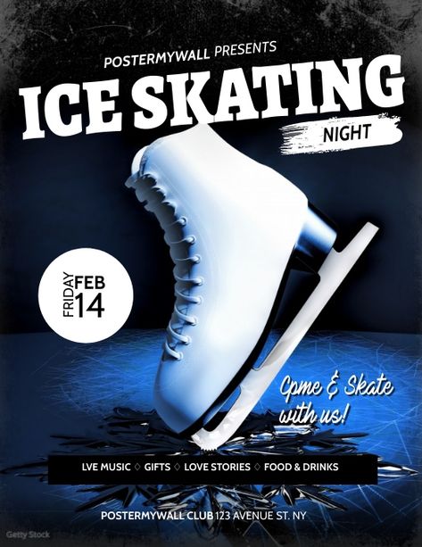 Ice Skating Design, Ice Skating Poster, Skater Poster, Skating Poster, Event Poster Template, Sport Activities, Sports Posters, Skate Party, Free Flyer Templates