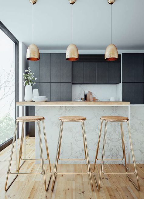 How to Zen Out in Your Kitchen Dapur Skandinavia, Серая Кухня, Interior Vintage, Black Kitchen Cabinets, Scandinavian Interior Design, Scandinavian Kitchen, Interior Modern, Kitchen Marble, Natural Home Decor