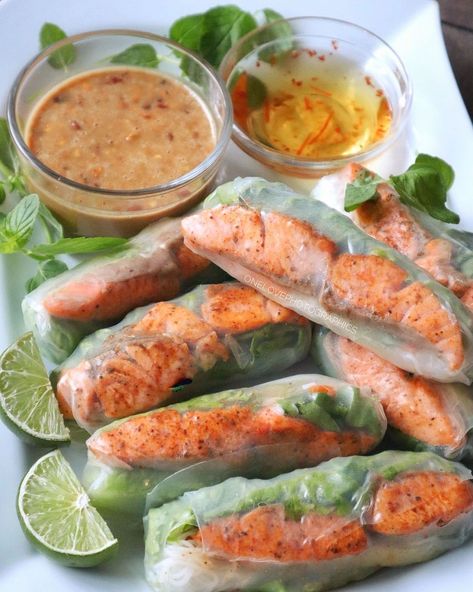 Salmon Rice Rolls, Vietnam Spring Roll, Vietnamese Salmon, Vietnam Roll, Salmon Spring Rolls, Vietnamese Rice Paper Rolls, Vietnamese Rice Paper, Salad Roll, Pea Sprouts