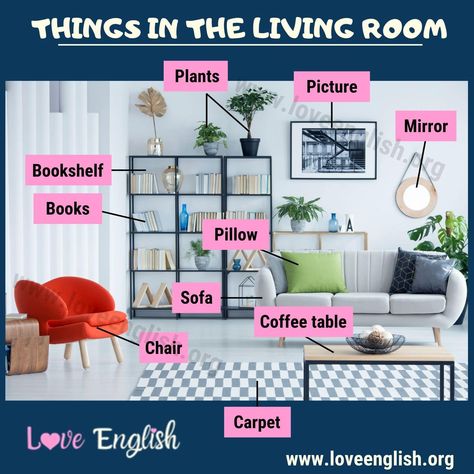 Things In The Living Room Worksheet, Living Room Vocabulary, Living Room Objects, Furniture Names, Living Room Items, English Conversation Learning, Coffee Table With Chairs, Navy Living Rooms, Room Things