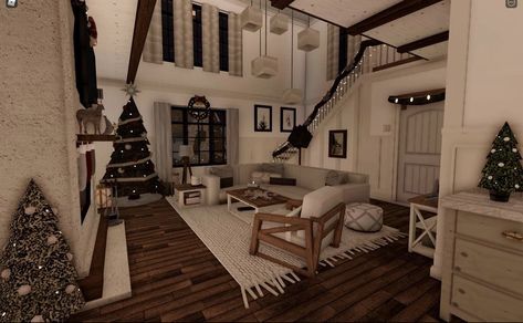 Bl9xburg House, Bloxburg Living Room Aesthetic, Bloxburg Small Realistic House, Cosy Bloxburg House, Bloxburg Sitting Room Ideas, Bloxburg Old Money Living Room, Bloxburg Living Room Ideas Dark Academia, Bloxburg Open Living Room, Family Room Bloxburg