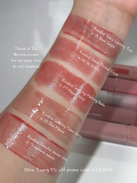 🍓 Rom&nd Juicy Lasting Tint in 25 Bare Grape
🍓Rom&nd Sheer Tinted Stick in 06 In Vinery
🍓Rom&nd Glasting Melting Balm in 07 Mauve Whip
🍓Rom&nd Glasting Color Gloss in 05 Dim Mauve
🍓Rom&nd Dewyful Water tint in 13 custard mauve

Get it too in OLIVE YOUNG Global App and get 5% off using my code “KIZHA28” ❤️

#romand #romandjuicylastingtint #romandsheertintedstick #romandglastingmeltingbalm #romandglastingcolorgloss #romanddewyfulwatertint #oliveyoung #oliveyoungaffiliate #oliveyoungglobal Romand Custard Mauve, Custard Mauve, Bare Grape, Dewyful Water Tint, Rom Nd, Melting Balm, Water Tint, Olive Young, K Beauty