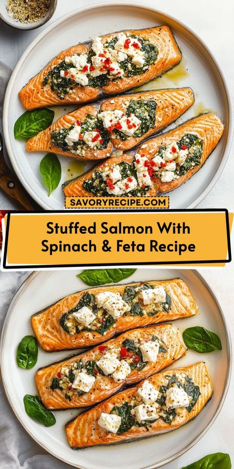 Craving a fresh and flavorful seafood dish? Our Stuffed Salmon with Spinach & Feta is a must-try for your Mediterranean dinner ideas! With its vibrant ingredients and simple preparation, you’ll love making this elegant dish. Be sure to save it for an easy weeknight dinner or special occasion! Salmon Spinach Recipes, Mediterranean Dinner Ideas, Stuffed Salmon Recipe, Salmon With Spinach, Recipe With Spinach, Mediterranean Dinner, Mediterranean Salmon, Feta Recipe, Stuffed Salmon