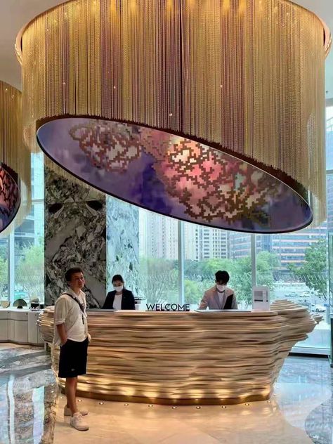 Suspended Ceiling Design, Lobby Ceiling, Decor Ceiling, Lobby Decor, Hotel Lobby Design, Hotel Plan, Reception Counter, Lobby Interior, Lobby Design