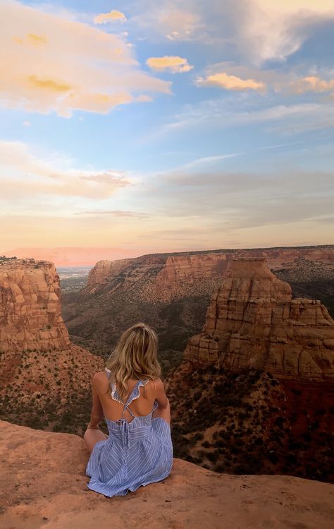 Believe it or not this is in Colorado! Its the colorado national monument:) Podcast Photoshoot, Colorado Springs Photography, Red Rocks Colorado, Monument Colorado, Castle Rock Colorado, Colorado National Monument, Garden Of The Gods, Senior Pictures Poses, Castle Rock