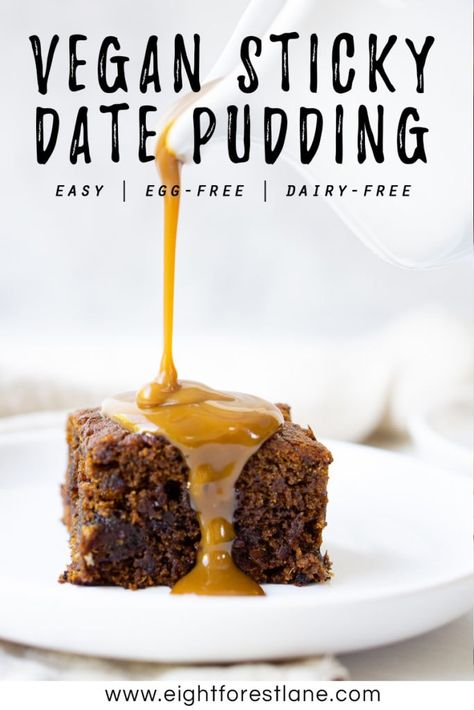 Vegan Date Cake, Vegan Caramel Sauce, Sticky Date, Best Vegan Desserts, Vegan Pudding, Sticky Date Pudding, Date Pudding, Dried Dates, Eggless Desserts