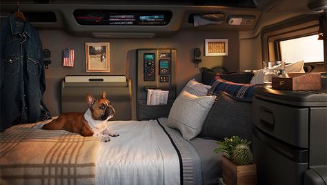 Volvo VNL Interior Design | Volvo Trucks USA Semi Trucks Interior, Women Truck Driver, Interior Presentation, Truck Organization, Truck Living, Most Comfortable Bed, Truck Interior, Volvo Trucks, Big Rig Trucks