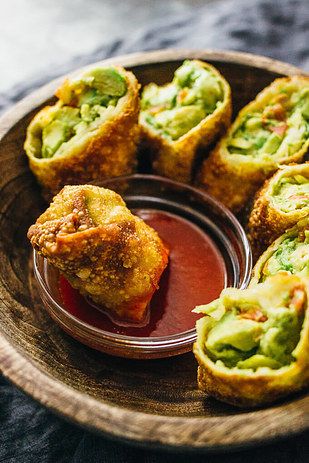 Whether you're vegan, vegetarian, or just looking to try something new in the kitchen. Fried Avocado, Avocado Egg Rolls, Avocado Dessert, Best Party Food, Egg Roll, Vegan Appetizers, Weeknight Dinner Recipe, Sweet Chili Sauce, Sweet Chili