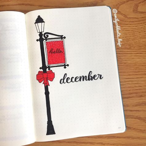 The cover page of December 2018. The theme of this month is festive lampposts! . . . #leuchtturm1917 #lettering #handlettering #calligraphy… Journal December, Bullet Journal Christmas, December Bullet Journal, Journal Christmas, Handlettering Calligraphy, Bullet Journal 2019, Bullet Journal Page, Bullet Journal Ideas Templates, Bullet Journal Paper