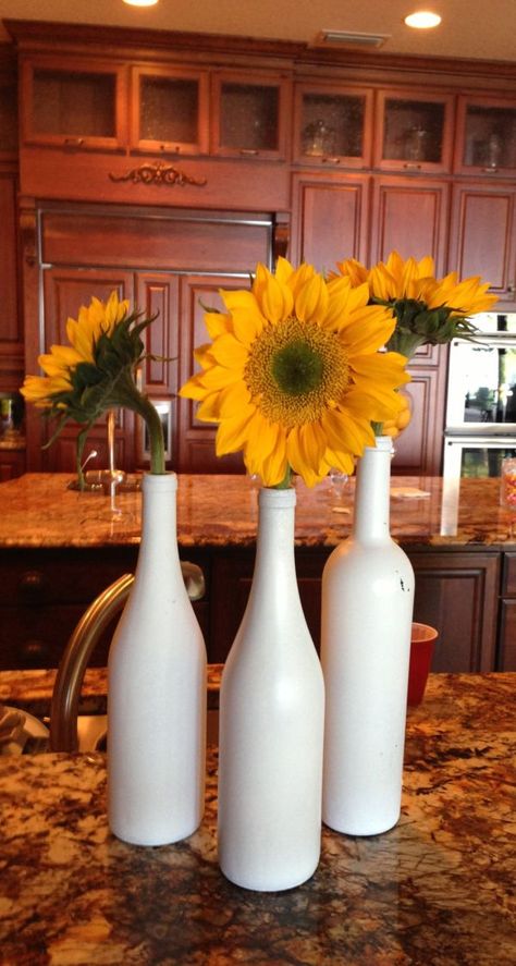 24 Stunning Wine Bottle Centerpieces You Never Thought Could Complement A Special Event Wine Bottle Centerpieces Diy, Retirement Centerpieces, Event Architecture, Principal Retirement, Wedding Centerpieces Diy Rustic, Wine Bottle Centerpieces, Centerpieces Ideas, Bottle Centerpieces, Painted Bottles