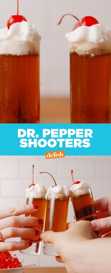 image Dr Pepper Shots, Dr Pepper Drink Alcohol, Mixed Drinks With Dr Pepper, Dr Pepper Cocktail Recipes, Easy Shooter Recipes, Dr Pepper Alcoholic Drinks, Pepper Shooters, Alcohol Shooters, Dr Pepper Shot