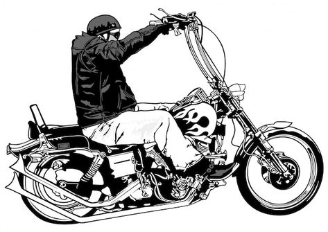 B & w motociclista de pandilla | Vector Premium Motorcycle Art Painting, Rooster Silhouette, Bright Colors Art, Motorcycle Illustration, Retro Background, Dog Vector, Vector Sketch, Motorcycle Art, Hand Drawn Illustration