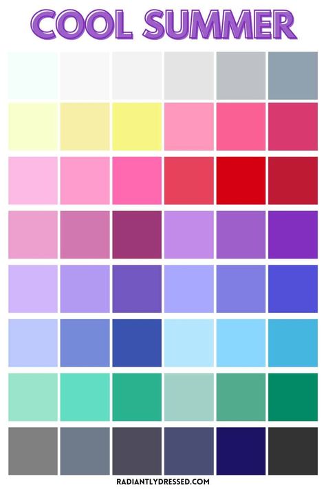 Summer Cool Color Palette, Summer Color Palette Capsule Wardrobe, Color Palette Wardrobe, Color Palette Capsule Wardrobe, Cool Summer Color Palette, Palette Wardrobe, Color Analysis Summer, Cool Summer Palette, Soft Summer Colors