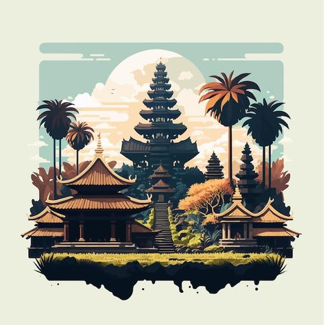 Vector bali hindu temple nyepi silent da... | Premium Vector #Freepik #vector #bali-indonesia #bali #temple #bali-temple Bali Temple, Silent Day, Bali Painting, School Study Ideas, Temple Art, Emotional Photography, Hindu Temple, Art Painting Acrylic, Flat Illustration