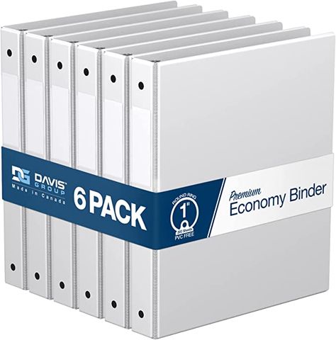 Amazon.com : Premium Economy 1-Inch Binder, 3-Ring Binder for School, Office, or Home, Colored Binder Notebook, Pack of 6, Round Ring, White : Office Products Binders For School, Binder For School, 1 Inch Binder, Premium Economy, Binder Notebook, Spine Labels, School Binder, Binder Organization, White Office