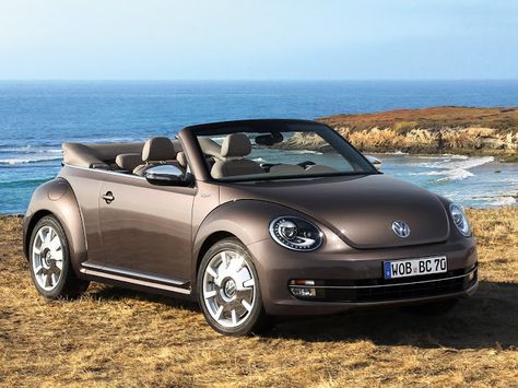 Brown 2013 Volkswagen Beetle Convertible 70s Edition front 3/4 view at ocean Brown Beetle Car, Brown Vw Beetle, Brown Volkswagen Beetle, Musician Life, Volkswagen Beetle Cabriolet, Volkswagen Beetle Vintage, Vw Beetle Convertible, Vw New Beetle, Volkswagen Beetle Convertible