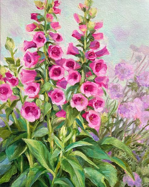 Acrylic Floral Paintings On Canvas, Flower Paintings On Canvas, Acrylic Floral Paintings, Fox Gloves, Floral Paintings Acrylic, Acrylic Flower Painting, Natural Form Art, Composition Painting, Words On Canvas