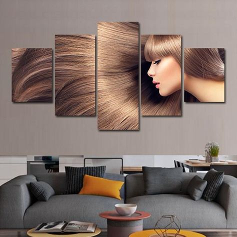 Flowing Hair Multi Panel Canvas Wall Art Embroidery Woman, Salon Interior Design Ideas, Nail Salon Interior Design, Beauty Salon Interior Design, Salon Wall Art, Hair Salon Interior, Feminine Decor, Hair Salon Decor, Multi Panel Wall Art