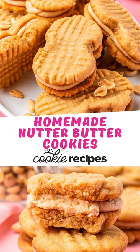 Butter Cookie For Cookie Press, Nutter Butter Cookie Recipes, Nutter Butter Recipes, Homemade Nutter Butter Cookies, Fun Cookie Recipes, Linzer Cookies Recipe, Peanut Butter Cream, Soft Peanut Butter Cookies, Butter Cookie Recipe