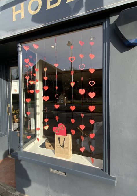 Window Valentine Decor, Cafe Valentines Day Decor, Valentine’s Day Window Decor, Valentines Day Window Display Preschool, Salon Valentines Decor, Valentines Day Decorations For Restaurant, February Window Display Ideas, Restaurant Valentines Decor, Valentine’s Day Restaurant Decorations