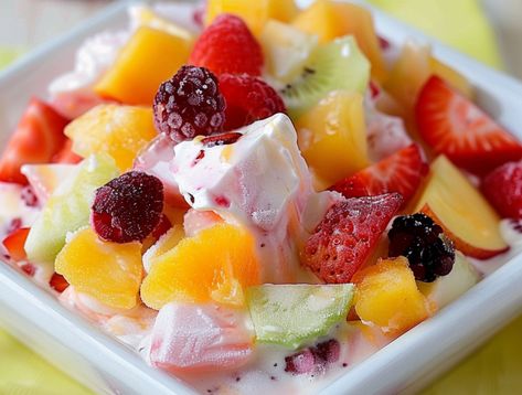 Easy Frozen Fruit Salad Frozen Fruit Salad Recipes, Frozen Fruit Salad Recipes Cool Whip, Thawed Frozen Fruit Recipes, Grams Frozen Fruit Salad 12 Tomatoes, Nanas Frozen Fruit Salad, Frozen Fruit Salad, Gram’s Frozen Fruit Salad, Sausage Breakfast Muffins, Frozen Fruit Salads