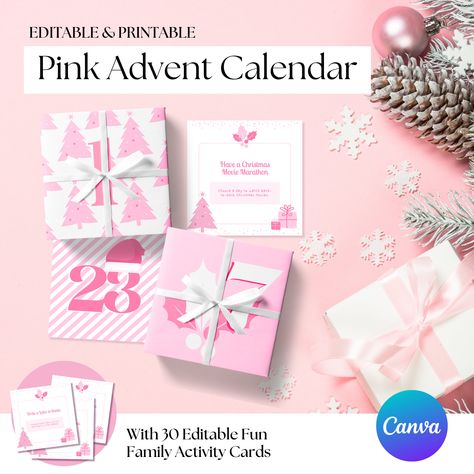 Advent Calendar Printable, Christmas Countdown, Pink Advent, DIY Calendar, Printable Advent by SonnySideArtsPH on Etsy Printable Christmas Countdown, Advent Calendar Printable, Advent Diy, Printable Advent Calendar, Diy Calendar, Diy Advent Calendar, Calendar Printable, Fun Family Activities, Christmas Advent Calendar